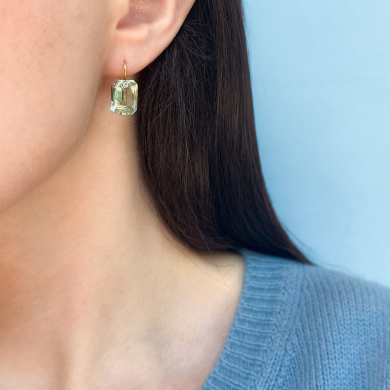 グリーンクォーツ & アパタイト "エメラルドカット・ジェム" ピアス GREEN QUARTZ & APATITE