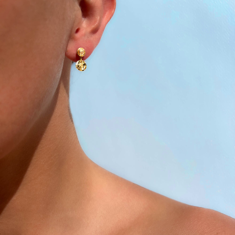 13-32】シトリン ダイヤモンド ピアス D0.17ct 栄え