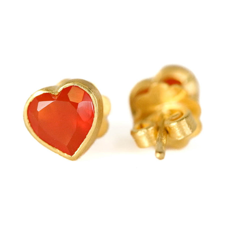 カーネリアン "ジェム・ハート" スタッド ピアス CARNELIAN